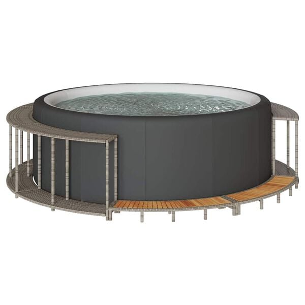 vidaXL Hot Tub Surround Grey Poly Rattan Hot Tub Surround Round Modern