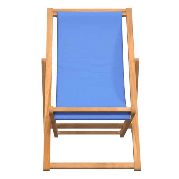 vidaXL Camping Chair Brown and Blue Teak Wood and Fabric 22x41.3x37.8 in