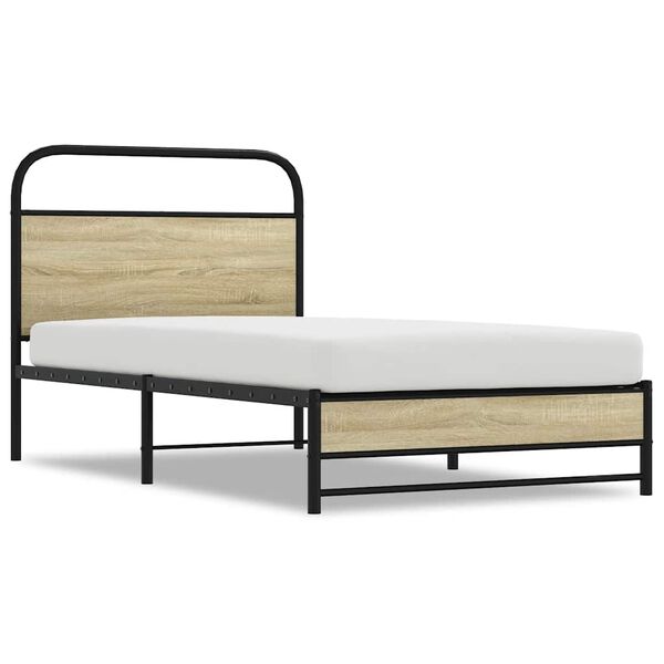 vidaXL Bed Frame Sonoma Oak Steel, Engineered Wood Twin