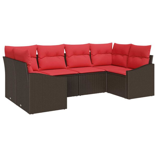 vidaXL Sofa Set with Cushion 6 pcs Brown Poly Rattan