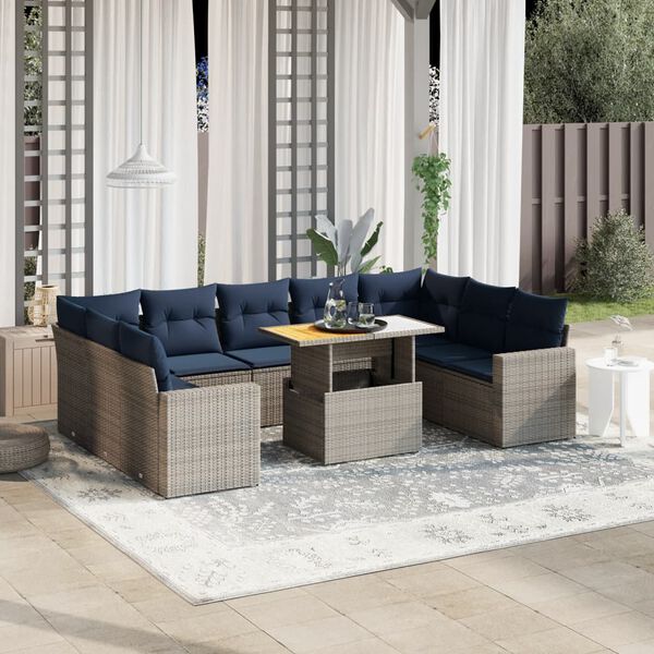 vidaXL 10 Piece Patio Sofa Set with Cushions Gray Poly Rattan