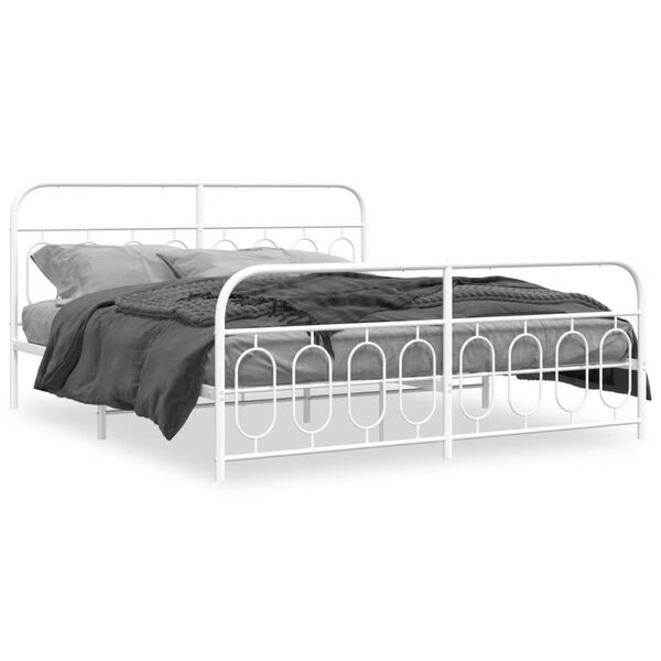 vidaXL Bed Frame White Steel Full Bed Frame Rectangular Modern