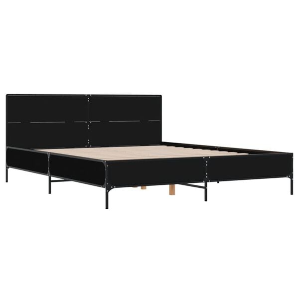 vidaXL Bed Frame Black Engineered wood, metal, plywood slats 55.1x74.8 in