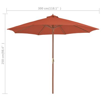 vidaXL Outdoor Parasol with Wooden Pole 118.1" Terracotta
