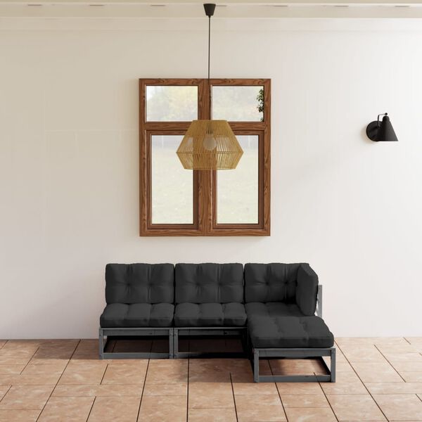 vidaXL Garden Lounge Set Grey Solid pinewood, 100% polyester fabric Medium