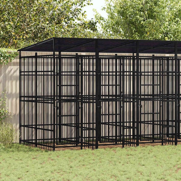 vidaXL Dog Kennel Black Powder-coated Steel Large Durable Dog Kennel