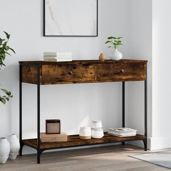 vidaXL Console Table Smoked oak Engineered wood, metal 39.4x13.6x29.5 in