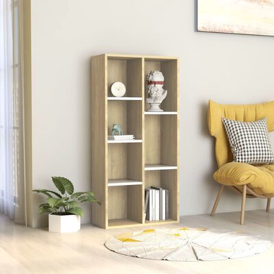 vidaXL Book Cabinet White and Sonoma Oak 19.7"x9.8"x41.7" Engineered Wood