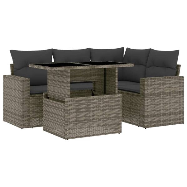 vidaXL Garden Sofa Set Grey PE rattan, powder-coated steel, tempered glass