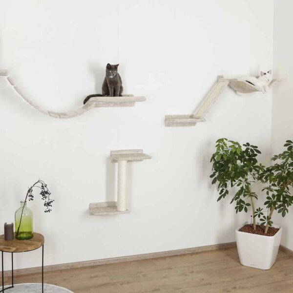 Kerbl Cat Tree Beige Wood and plush 9-part system Wall mounting