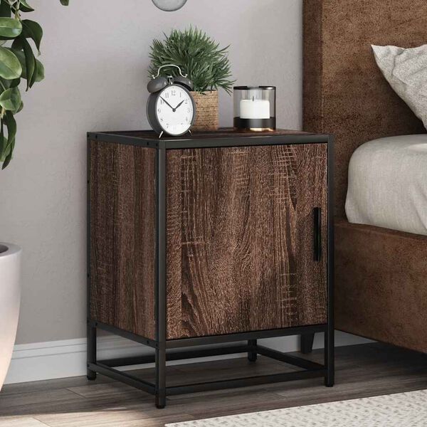 vidaXL Nightstand Brown Oak Engineered Wood and Metal