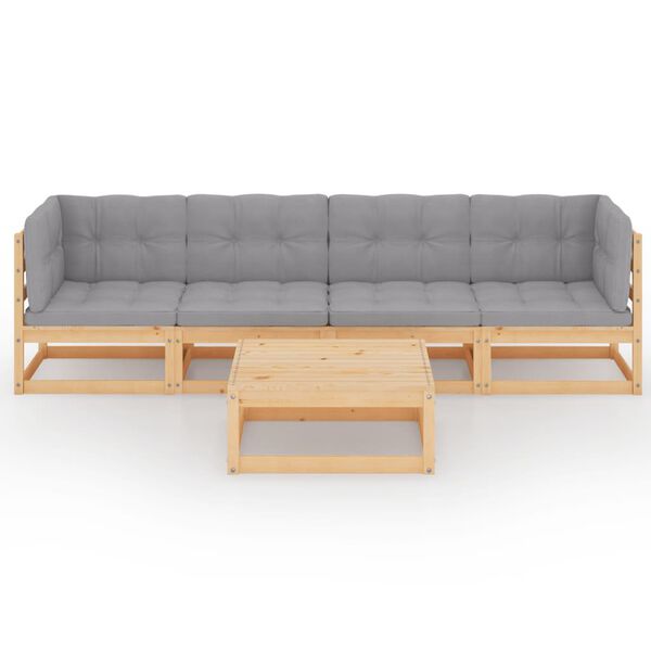 vidaXL Garden Lounge Set Natural wood, Grey cushions