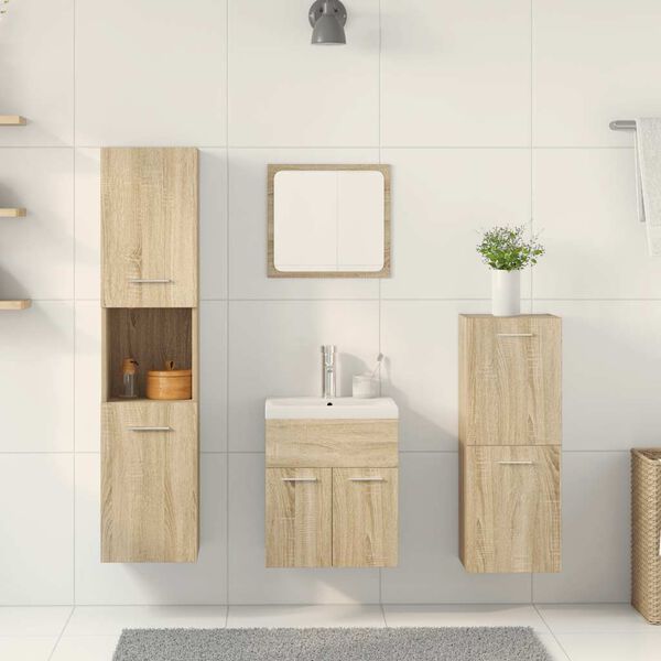 vidaXL Bathroom Furniture Set Sonoma oak, White Engineered wood, Ceramic