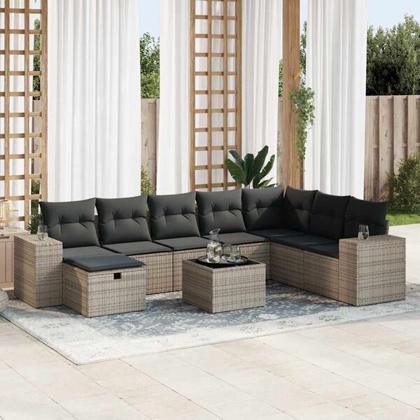 vidaXL Garden Sofa Set Gray PE rattan, powder-coated steel, polyester