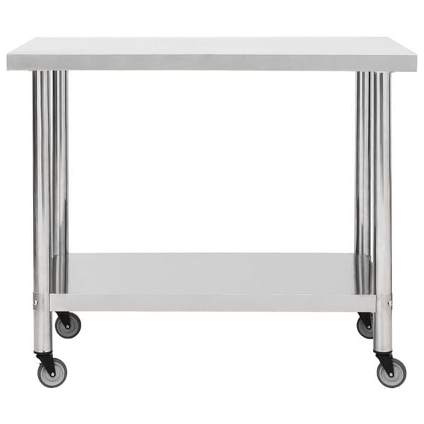 vidaXL Kitchen Work Table with Wheels 39.4"x17.7"x33.5" Stainless Steel