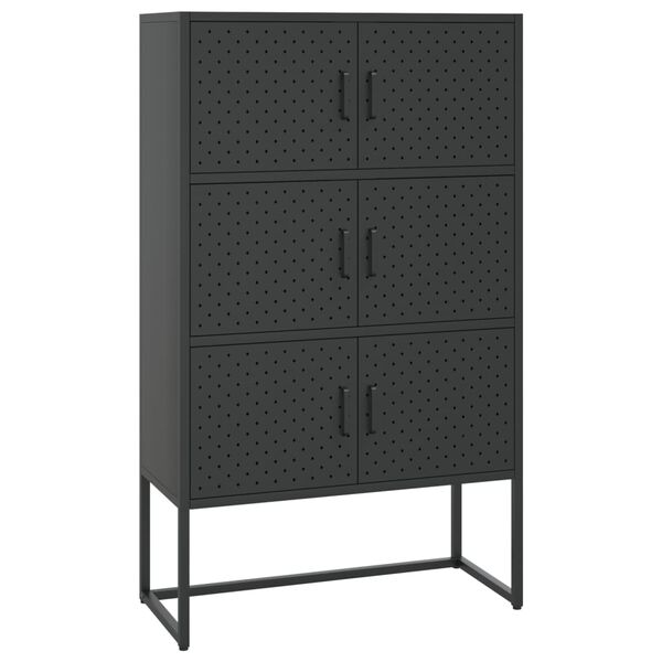 vidaXL Highboard Black Steel Medium Highboard Cabinet Rectangular