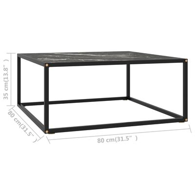 vidaXL Coffee Table Black with Black Marble Glass 31.5"x31.5"x13.8"