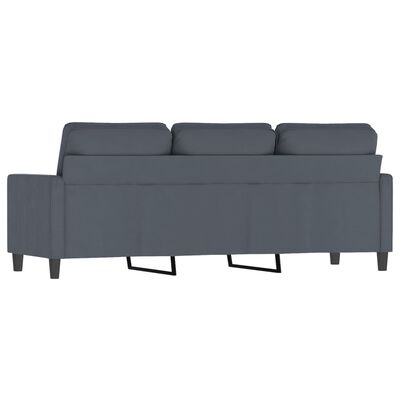Rear view of a grey sofa showing back cushions and metal legs
