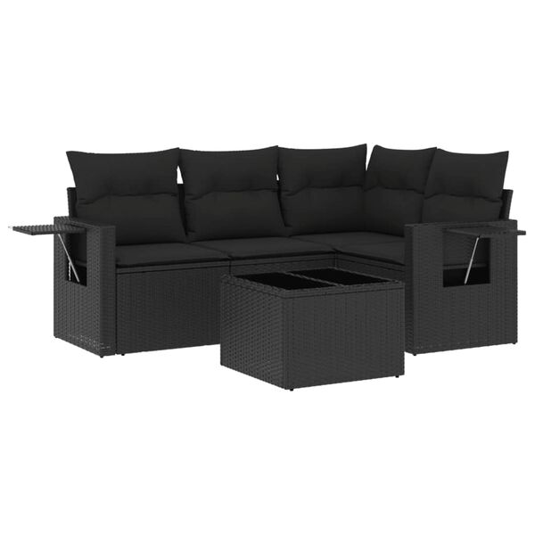 vidaXL Garden Sofa Set Black PE rattan, powder-coated steel, tempered glass
