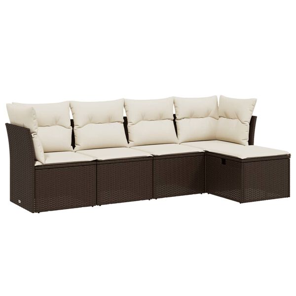 vidaXL Garden Sofa Set Brown PE rattan 5 Piece Set Modular