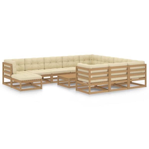 vidaXL Patio Lounge Set Honey brown Solid pine wood, fabric (100% polyester)