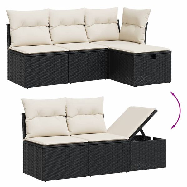 vidaXL Garden Sofa Set Black PE rattan Medium Adjustable Feet