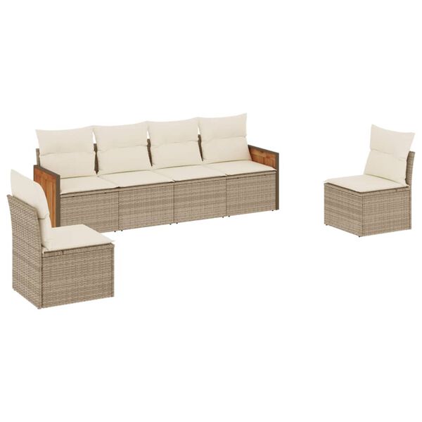 vidaXL Garden Sofa Set Beige, Cream White PE Rattan 6 Seater
