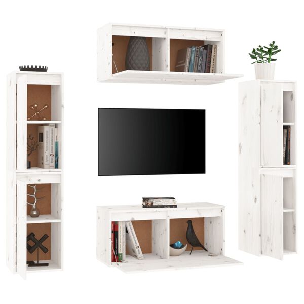 vidaXL TV Cabinet Set of 6 White Solid pinewood TV Cabinet Rectangular