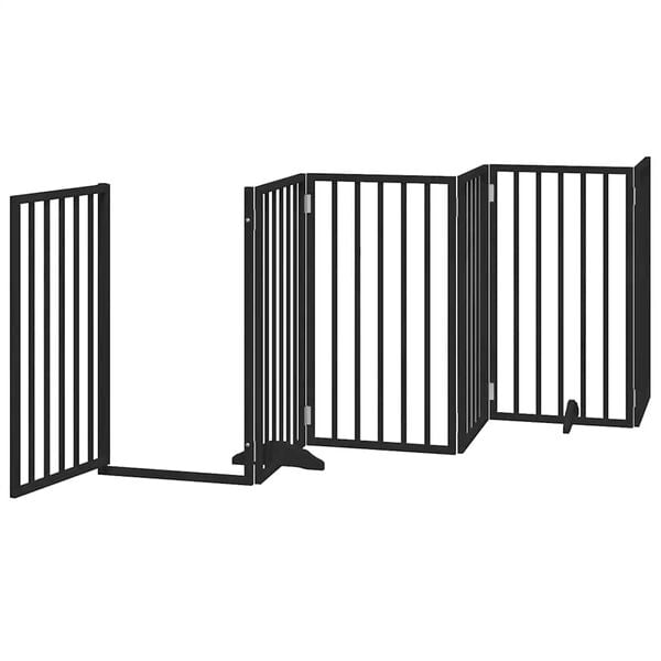 vidaXL Dog Gate with Door Foldable 6 Panels Black 118.1 " Poplar Wood