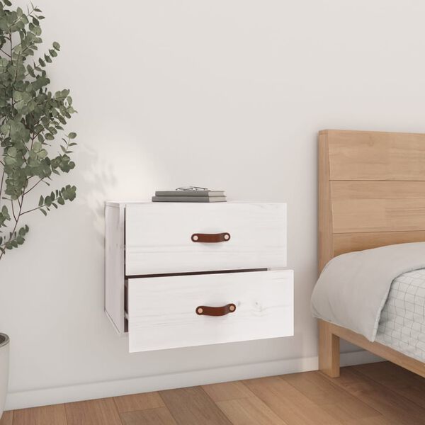 vidaXL Wall-mounted Bedside Cabinet Set of 2 White Solid pine wood