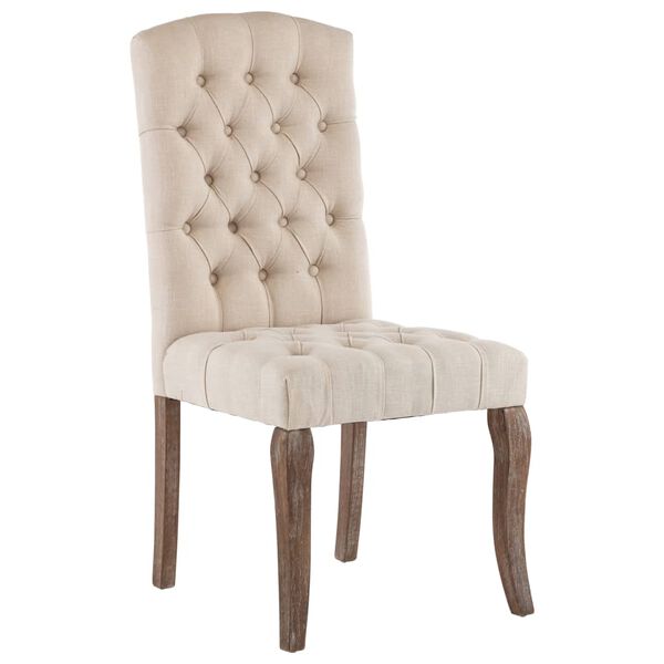 vidaXL Dining Chair Set of 2 Beige Linen-look fabric, Rubber wood