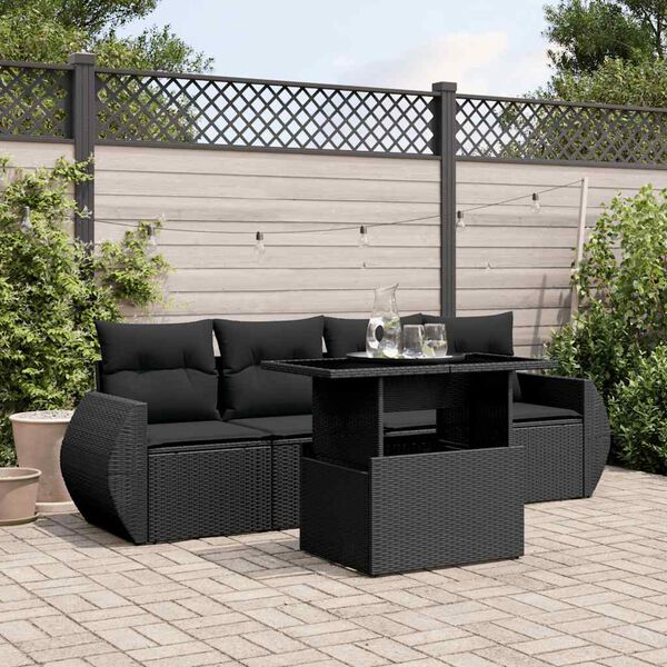 vidaXL Garden Sofa Set Black PE rattan, powder-coated steel, tempered glass