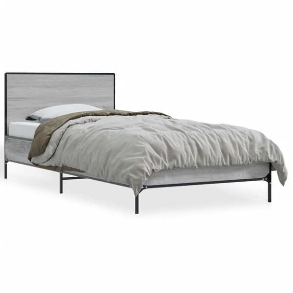 vidaXL Bed Frame Grey Sonoma Engineered Wood, Metal Small Single Durable