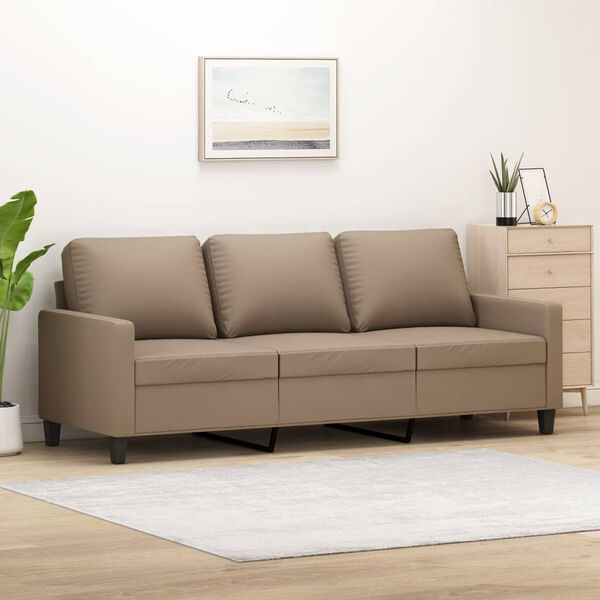 vidaXL 3-seater Sofa Cappuccino Faux leather, metal, textilene