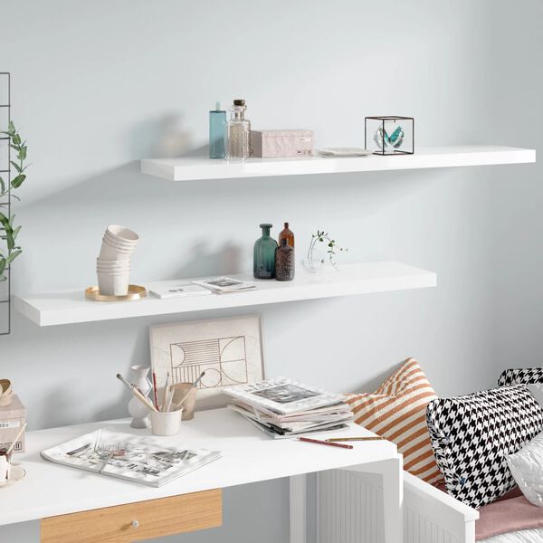 vidaXL Wall Shelf Set of 2 High gloss white Honeycomb MDF, Metal Large