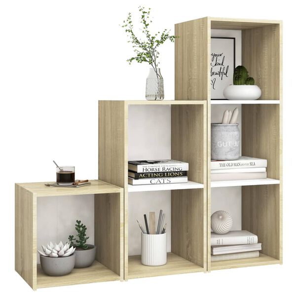 vidaXL TV Cabinet Set White and Sonoma Oak Engineered wood Medium