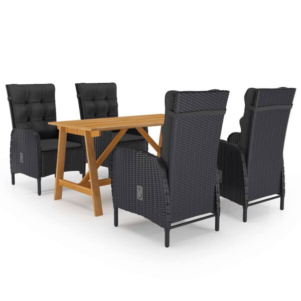 vidaXL Dining Set Black Solid Acacia wood, PE rattan, powder-coated steel