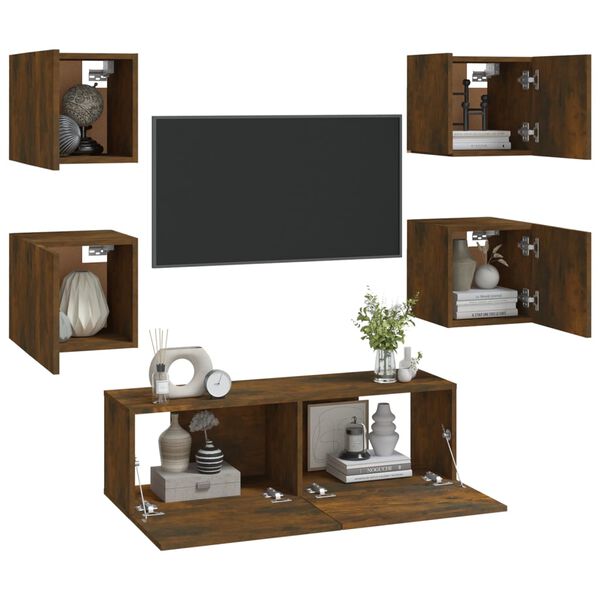 vidaXL Wall-mounted TV Cabinet Set of 5 Smoked oak Engineered wood