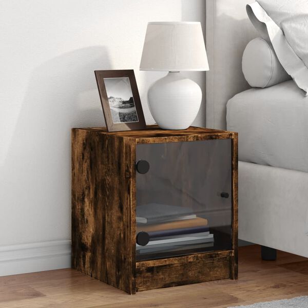 vidaXL Bedside Cabinet Smoked Oak Engineered Wood, Glass Compact