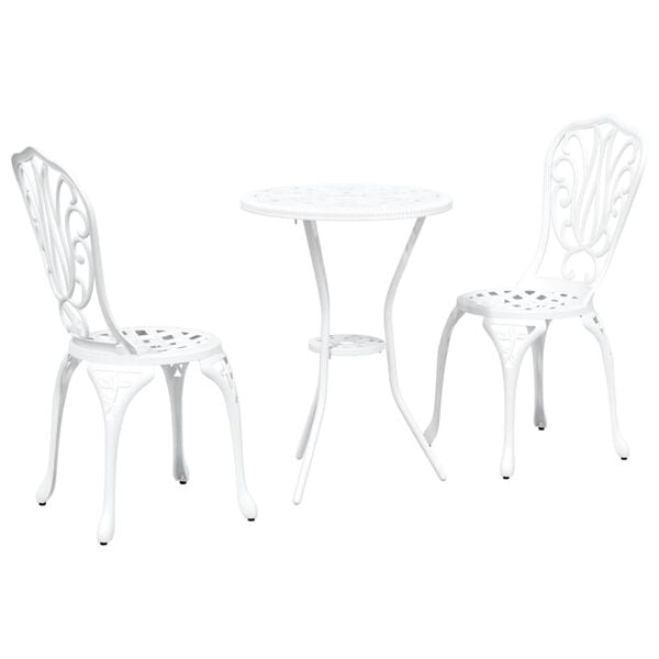 vidaXL Garden Bistro Set 3 pcs White Aluminium