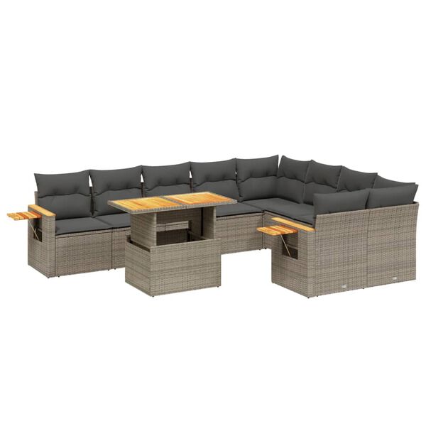 vidaXL Garden Sofa Set Grey PE rattan Large Adjustable Feet