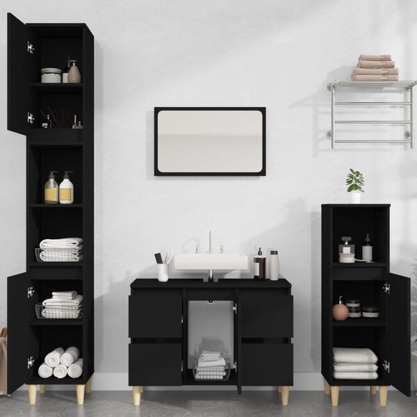 vidaXL Sink Cabinet Black Engineered Wood and Solid Eucalyptus Wood Medium