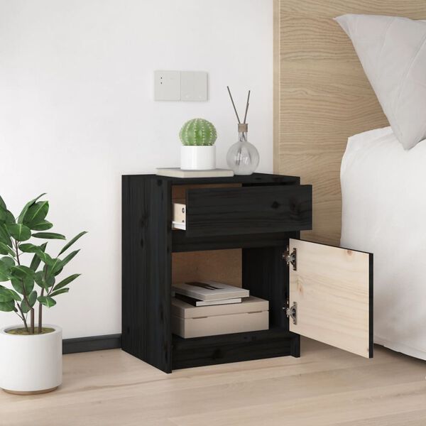 vidaXL Bedside Cabinet Set of 2 Black Solid pinewood Medium