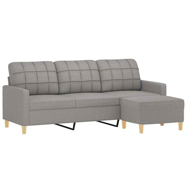vidaXL 3-Seater Sofa with Footstool Light Gray 70.9" Fabric