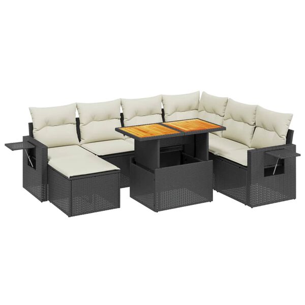 vidaXL 8 Piece Patio Sofa Set with Cushions Black Poly Rattan