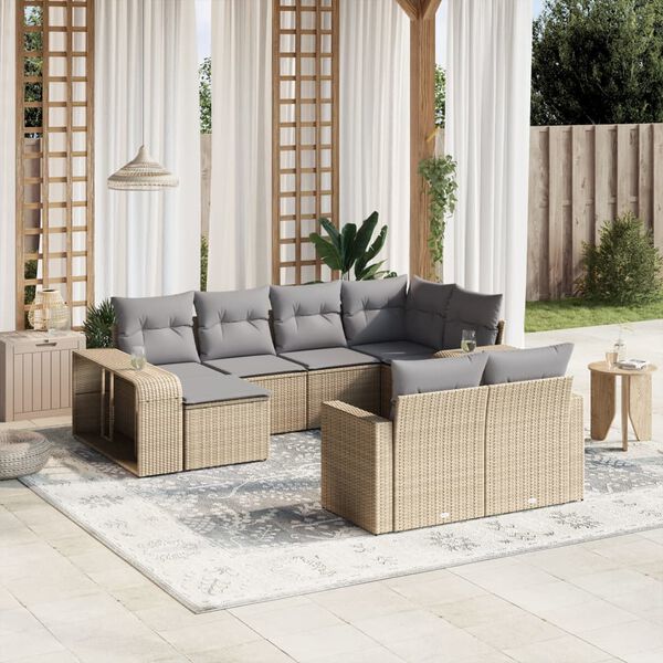 vidaXL Garden Sofa Set Beige PE rattan Large Adjustable Feet