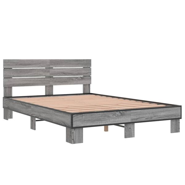 vidaXL Bed Frame Gray Sonoma Engineered Wood, Metal, Plywood Double