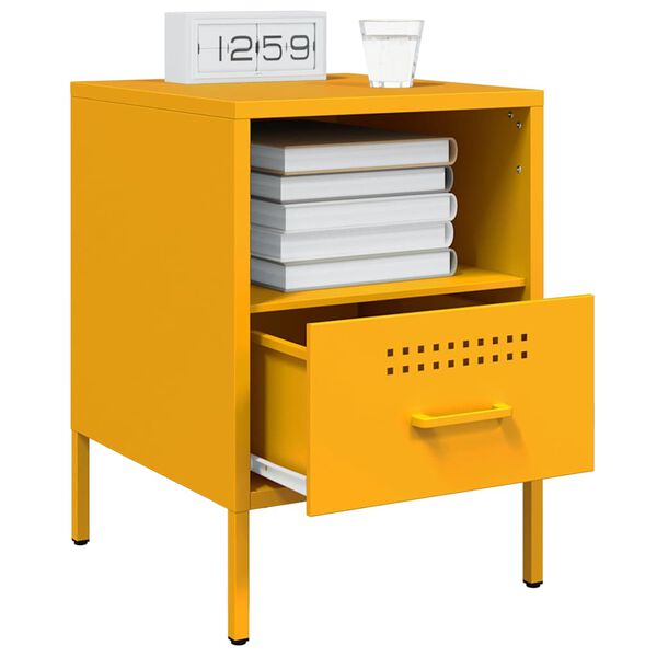 vidaXL Bedside Cabinet Set of 2 Mustard Yellow Cold-Rolled Steel
