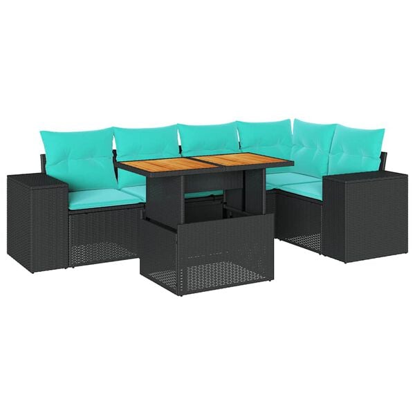 vidaXL 6 Piece Patio Sofa Set with Cushions Black Poly Rattan