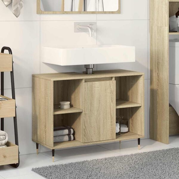 vidaXL Bathroom Cabinet Sonoma Oak Engineered wood, iron Medium